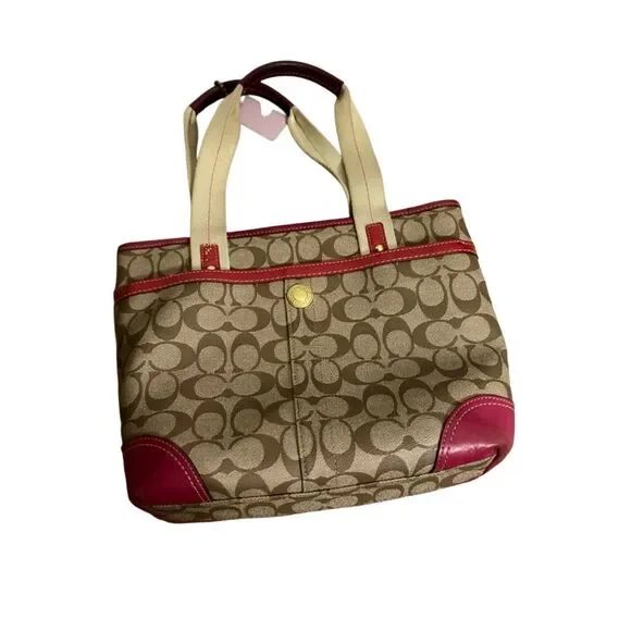 Coach Women's Leatherware Signature Canvas Heritage Shoulder Handbag Tan Pink - Picture 6 of 7